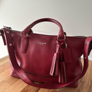 Coach Burgundy Leather Satchel with Tassel